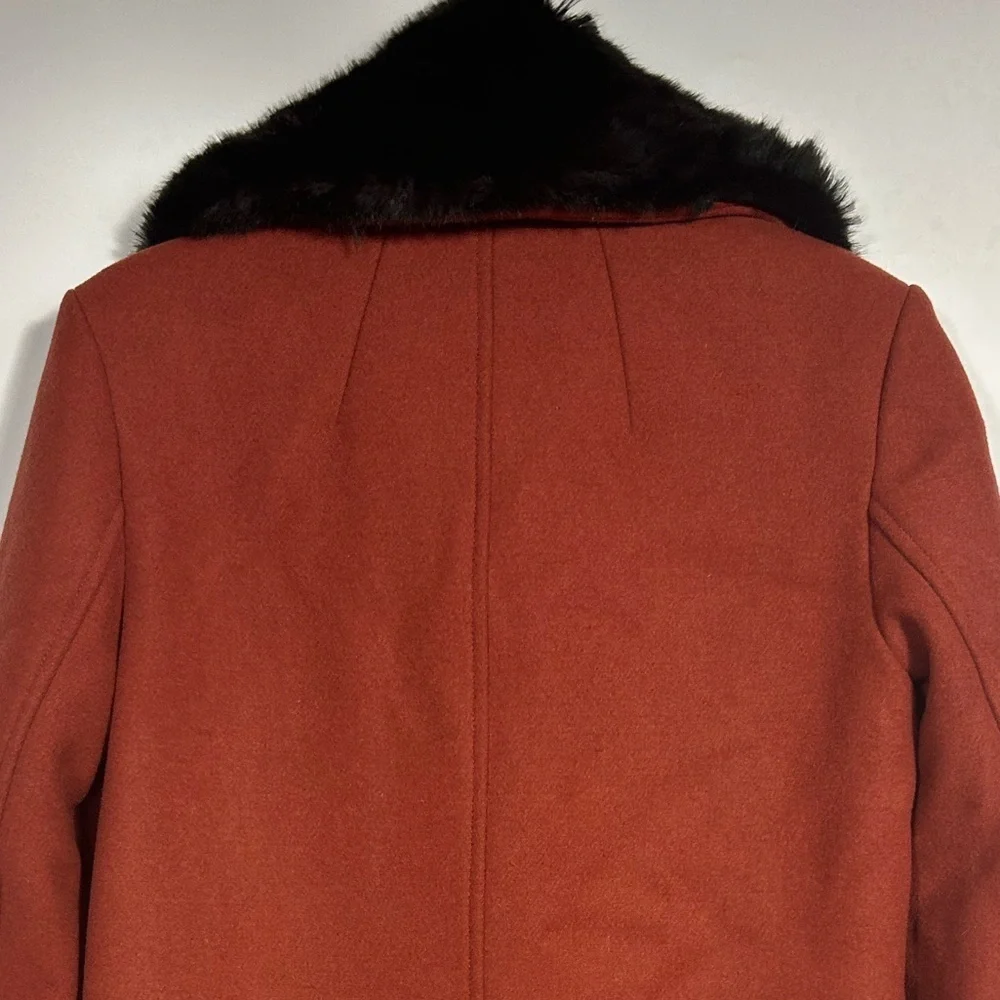 FREE PEOPLE SEDGWICK Red Wool Military Peacoat Double Breasted Fur Collar Sz.XS